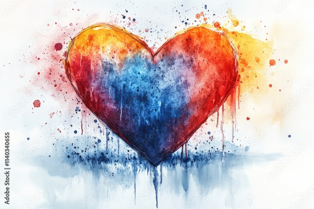 Abstract image of a heart in watercolor technique with the effect of paint spreading. Abstract image of a heart in watercolor technique with the effect of paint spreading.