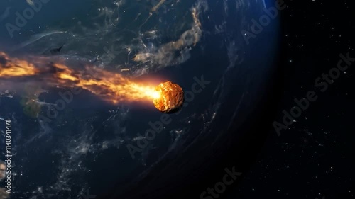 Wallpaper Mural Burning meteorite asteroid flying in space on the Earth background Torontodigital.ca