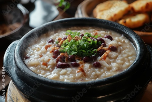 Patjuk Red bean porridge with round rice cake enjoyed at Winter Solstice Festival photo