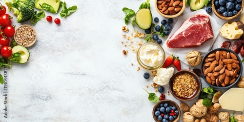 Wallpaper Mural Healthy low carb products are essential for those following a ketogenic diet. This image showcases a balanced diet food background featuring various healthy low carb products. Torontodigital.ca