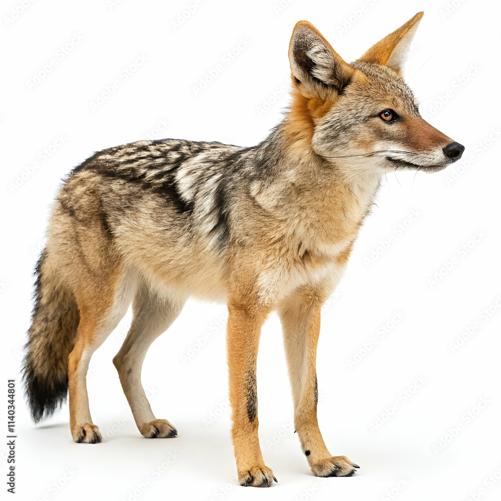 Fototapeta premium Illustration of a jackal isolated on a white background, showcasing natural colors and realistic fur details.