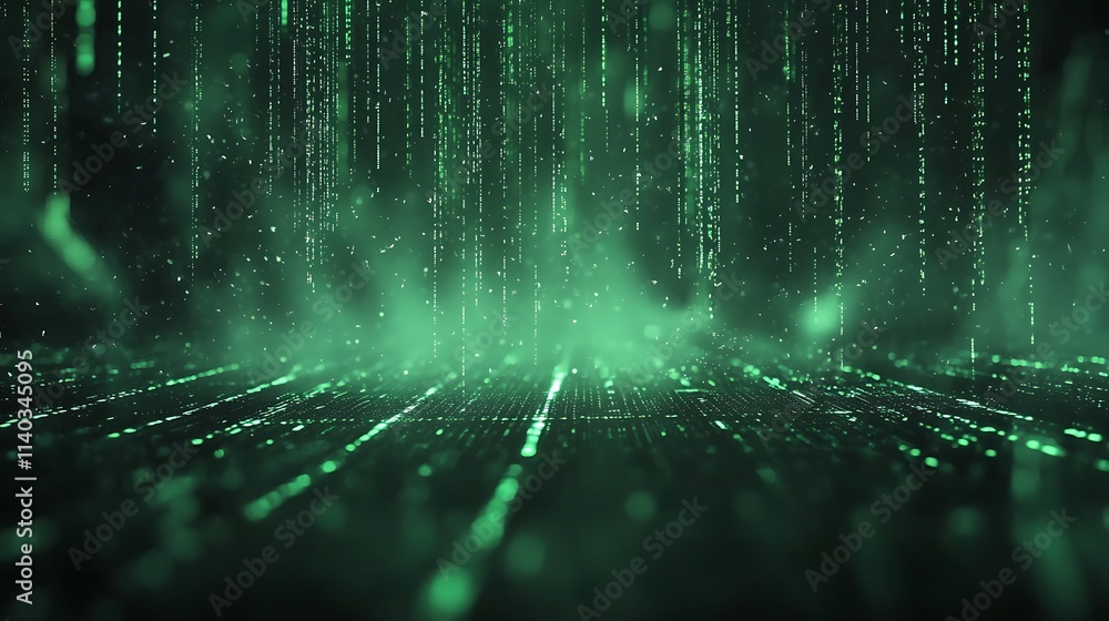 Abstract green digital rain falling on dark background. Abstract green digital rain falling on dark background.