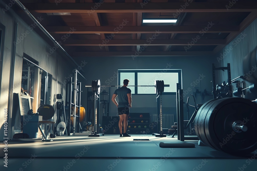 Obraz premium A man is working out with a barbell in the gym.