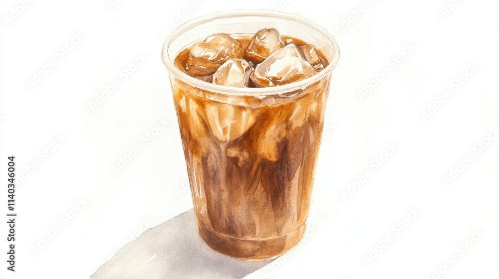 Watercolor of ice coffee in glass,americano coffee,iced cold brew coffee in plastic takeout cup,Ice latte,Drink element,menu Hot and cold coffee beverage,promotion, marketing, banner. Watercolor of ice coffee in glass,americano coffee,iced cold brew coffee in plastic takeout cup,Ice latte,Drink element,menu Hot and cold coffee beverage,promotion, marketing, banner.