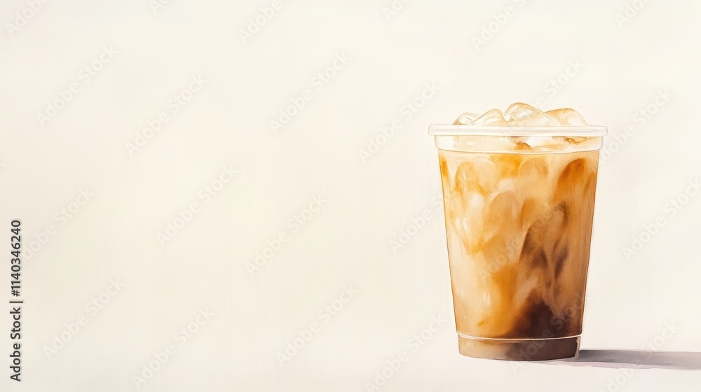 Watercolor of ice coffee in glass,americano coffee,iced cold brew coffee in plastic takeout cup,Ice latte,Drink element,menu Hot and cold coffee beverage,promotion, marketing, banner. Watercolor of ice coffee in glass,americano coffee,iced cold brew coffee in plastic takeout cup,Ice latte,Drink element,menu Hot and cold coffee beverage,promotion, marketing, banner.