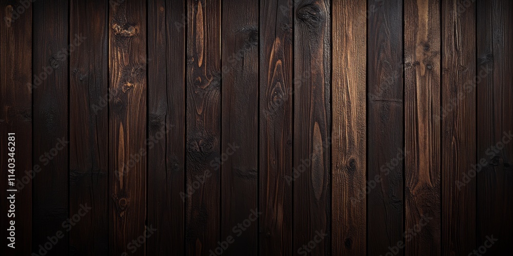 Naklejka premium Dark brown wooden texture background, showcasing rich tones and intricate natural patterns. This dark brown texture adds a warm, rustic feel, perfect for various design projects.
