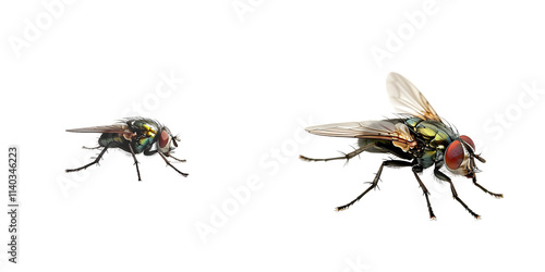 common green bottle fly standing isolated on a white background. Generative AI.