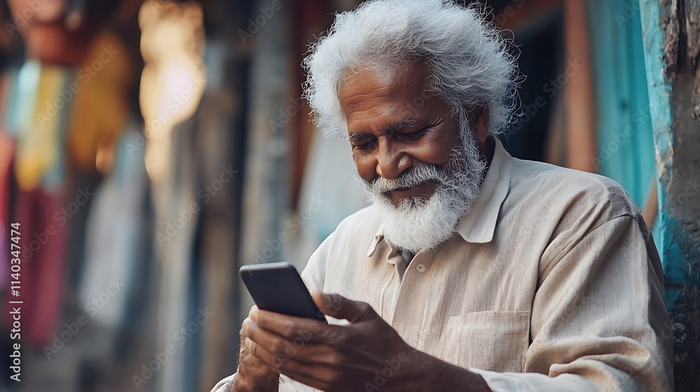 Elderly man using smartphone outdoors. Elderly man using smartphone outdoors.
