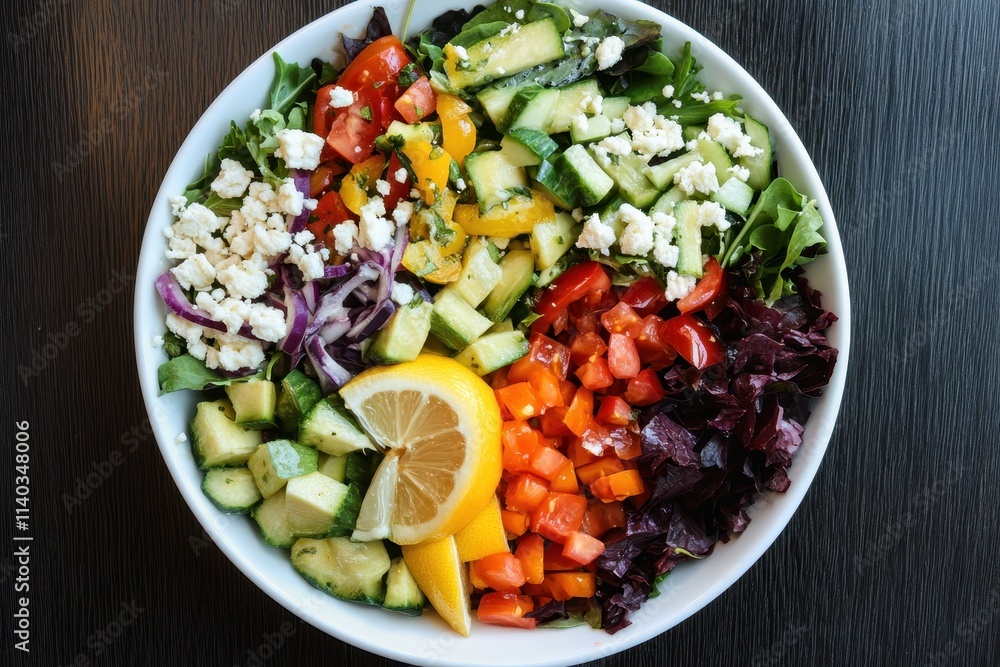 Salad with lemon dressing featuring various healthful vegetables Salad with lemon dressing featuring various healthful vegetables