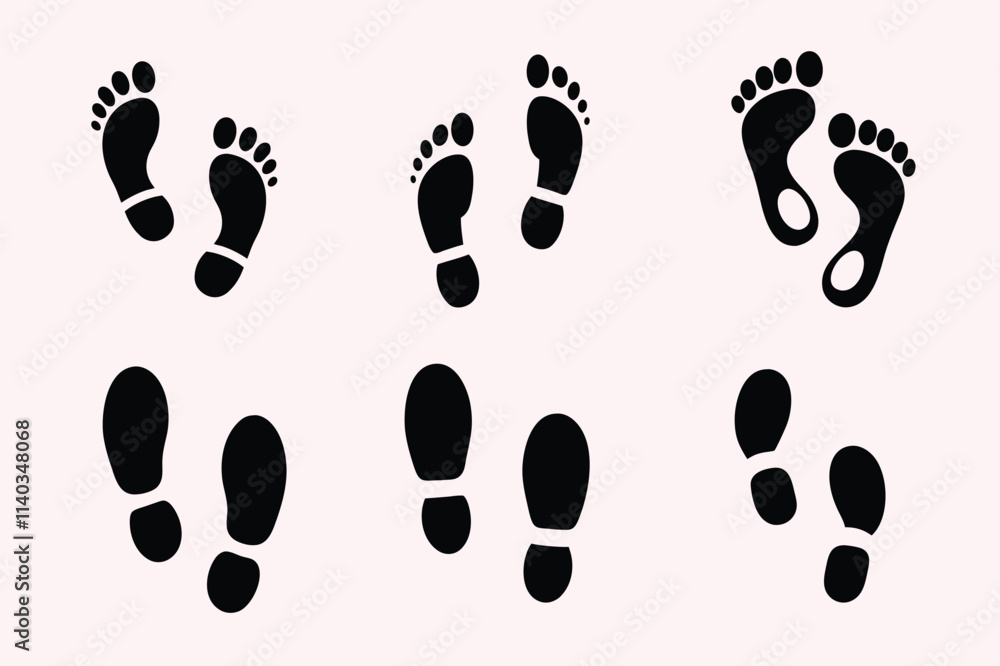 Footsteps Footprint Huella Empreinte Vector Set Silhouette Art Illustration Footsteps Footprint Huella Empreinte Vector Set Silhouette Art Illustration