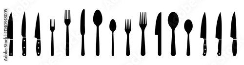 Knife icon. Set different fork, spoon and knife icons sign. Silverware icons. Logotype menu. Menu symbol. Black silverware icon. Vector illustration.