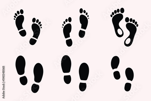 Footsteps Footprint Huella Empreinte Vector Set Silhouette Art Illustration