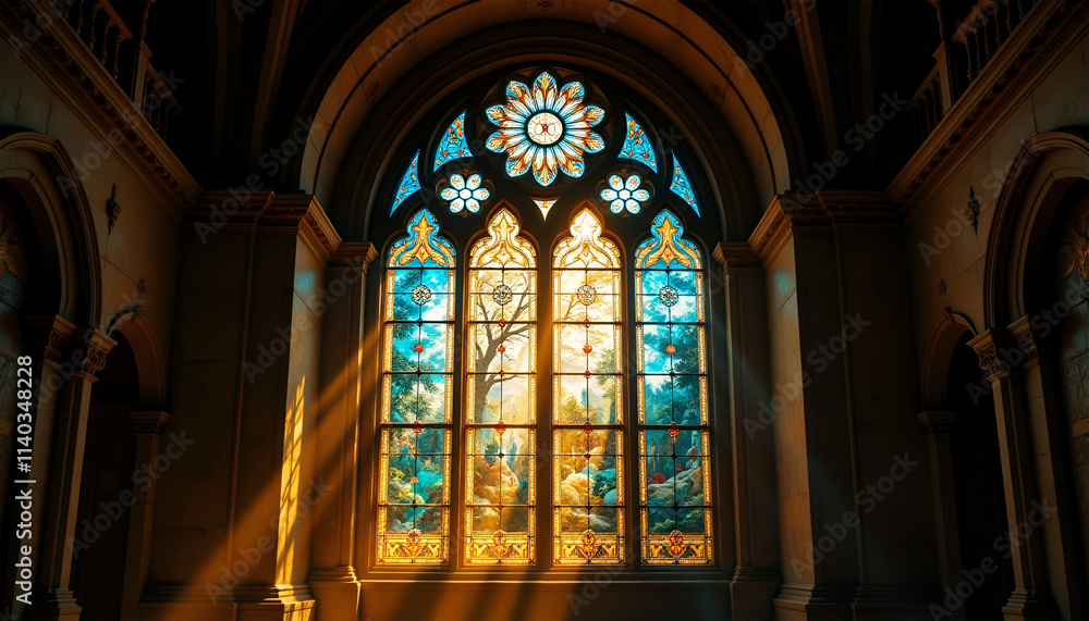 Fototapeta premium Stained Glass Window Sunlight Architecture Art Interior Cathedral Building Religious Artwork