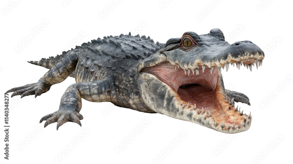 Crocodile with mouth open, showcasing its teeth. Crocodile with mouth open, showcasing its teeth.