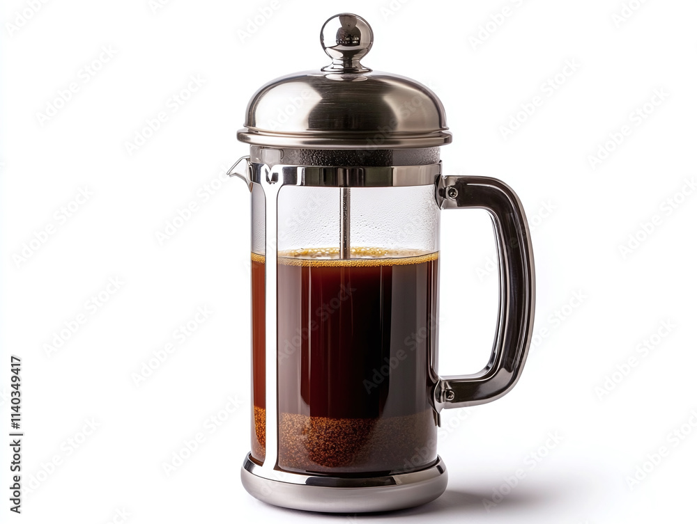 Glass French press coffee maker, isolated on white background. Glass French press coffee maker, isolated on white background.
