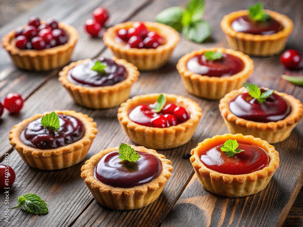 Delicious Mini Tartlets: Jam & Chocolate Cream Pastry Photography Delicious Mini Tartlets: Jam & Chocolate Cream Pastry Photography