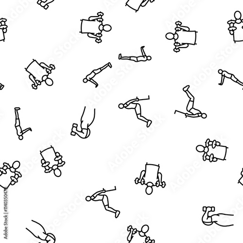 fitness exercise arm body workout vector seamless pattern thin line illustration