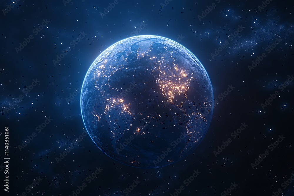 Obraz premium Blue Earth at Night from Space1