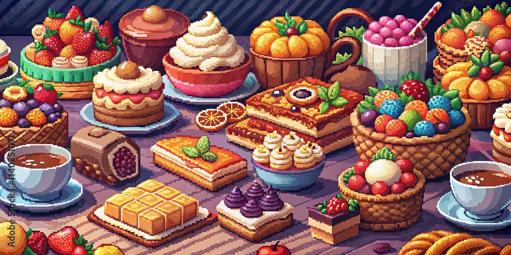 Delicious Pixel Art Food Backgrounds: 2D Game Assets, Yummy Pixel Food, Game Design, Retro Food Graphics, 8-bit Food Scenery Delicious Pixel Art Food Backgrounds: 2D Game Assets, Yummy Pixel Food, Game Design, Retro Food Graphics, 8-bit Food Scenery