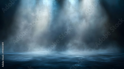 Moody Blue Foggy 3D Background with Spotlights