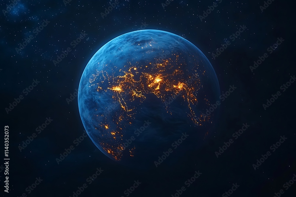 Blue Earth City Lights at Night from Space Blue Earth City Lights at Night from Space