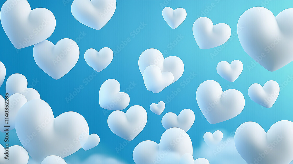 A whimsical drawing of heart-shaped clouds floating in the sky. A whimsical drawing of heart-shaped clouds floating in the sky.