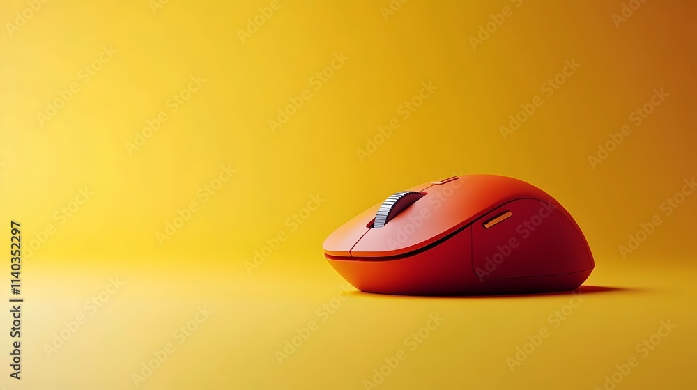 A small orange computer mouse sits on a yellow background A small orange computer mouse sits on a yellow background