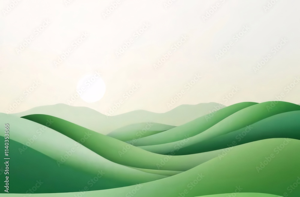Serene green hills landscape with sun. Serene green hills landscape with sun.