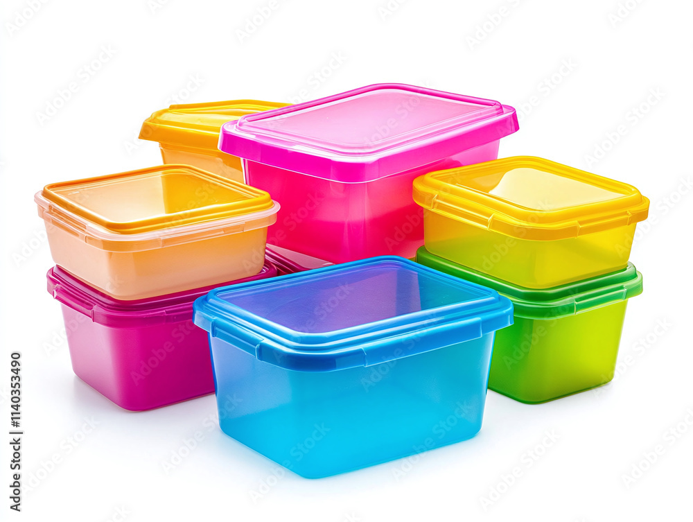 Plastic food storage container set, isolated on white background. Plastic food storage container set, isolated on white background.