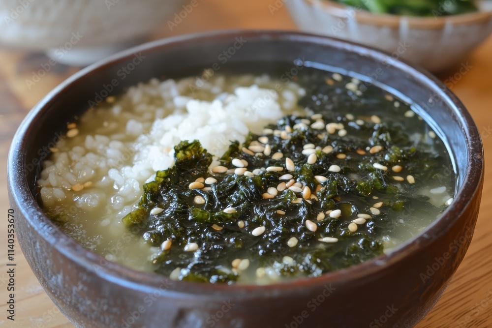 Seaweed soup with rice traditional Korean dish Seaweed soup with rice traditional Korean dish