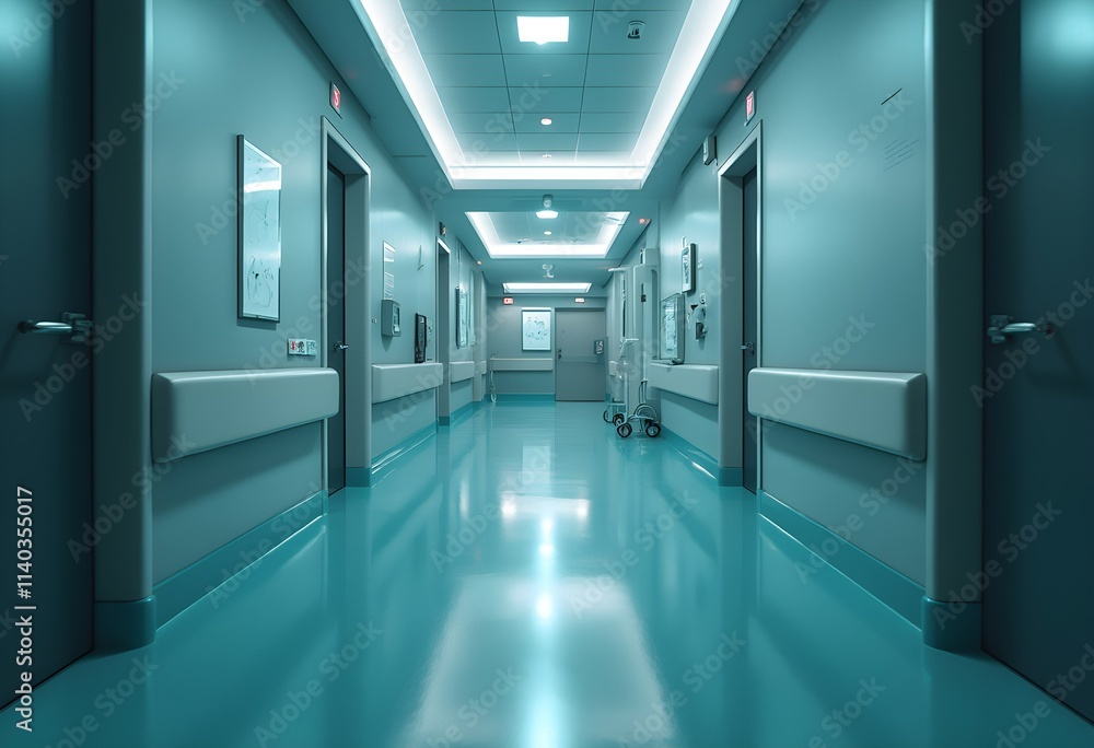 Futuristic Hospital Hallway with Ambient Lighting Futuristic Hospital Hallway with Ambient Lighting