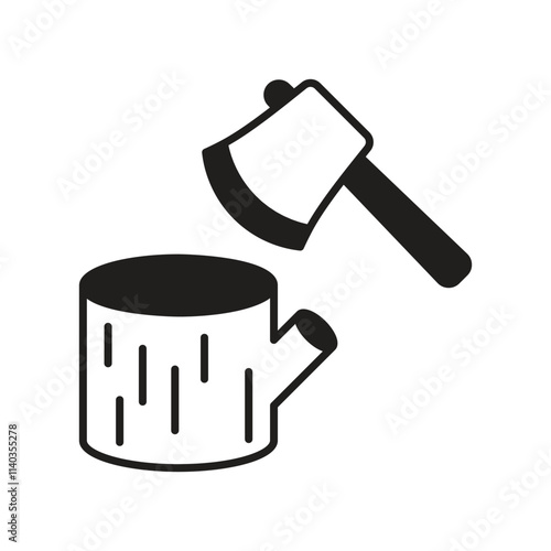 Wood axe glyph icon with white background vector stock illustration