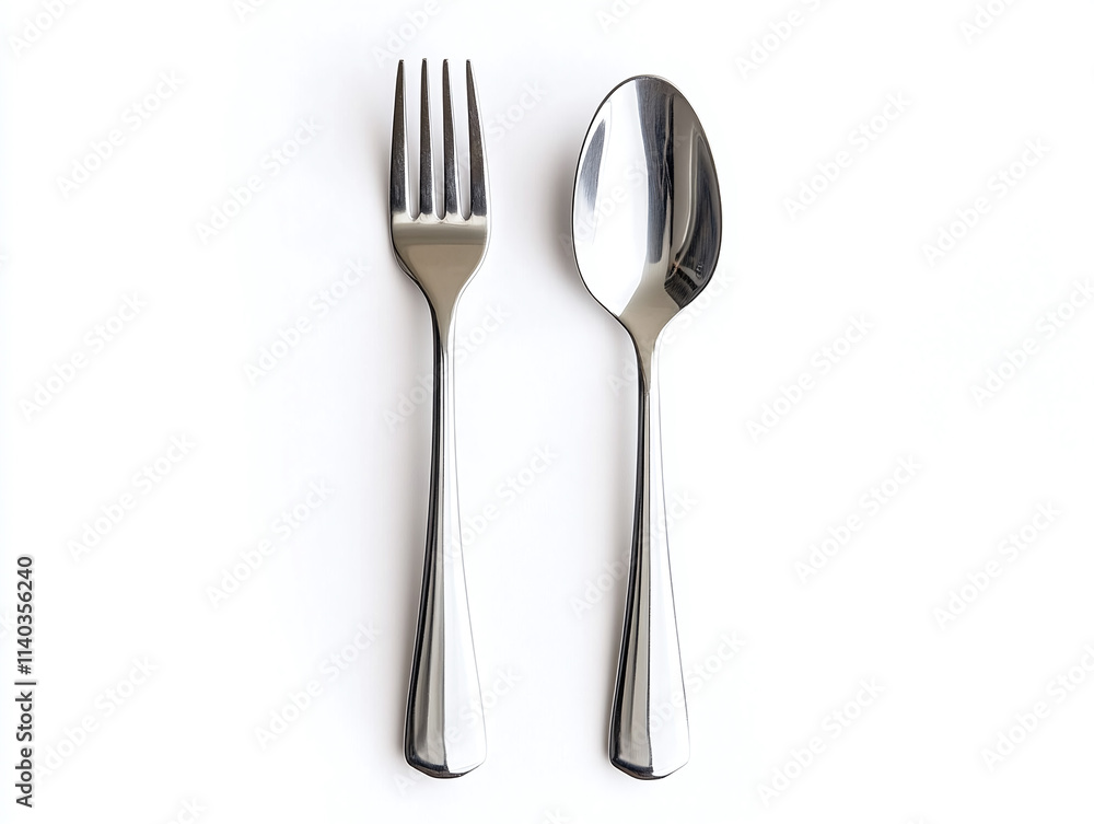 Stainless steel fork and spoon set, isolated on white background. Stainless steel fork and spoon set, isolated on white background.