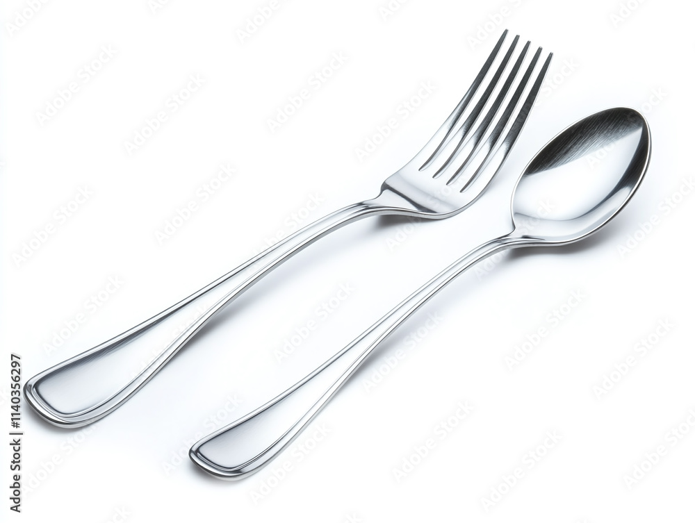 Stainless steel fork and spoon set, isolated on white background. Stainless steel fork and spoon set, isolated on white background.