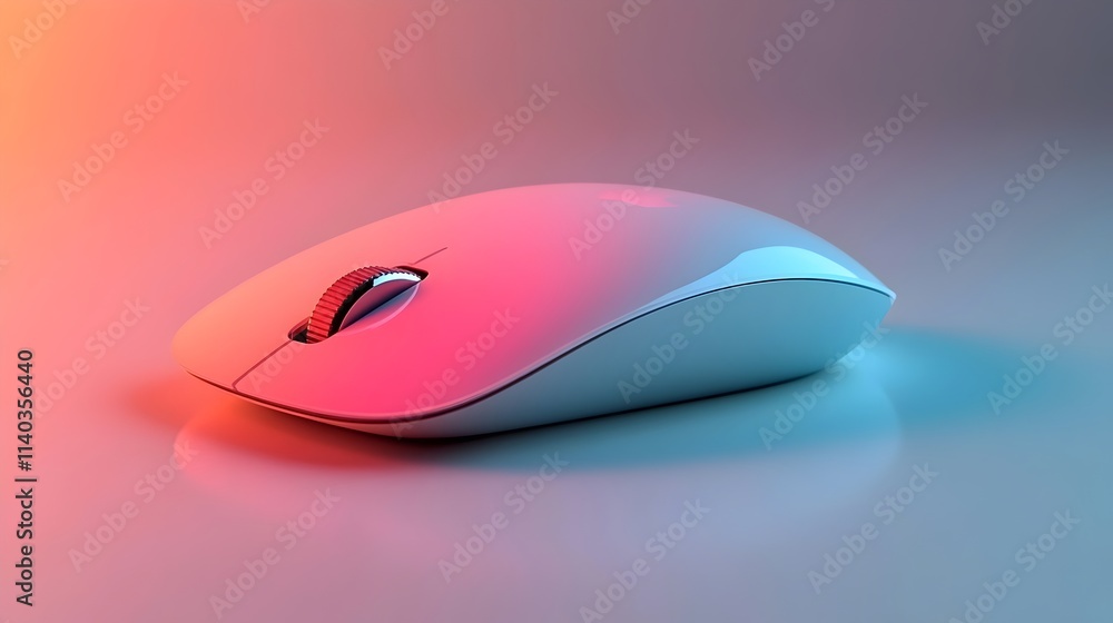 A white computer mouse with a red and blue background A white computer mouse with a red and blue background