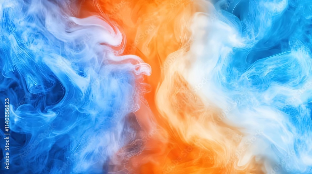 Abstract blue and orange smoke swirls on black background. Abstract blue and orange smoke swirls on black background.