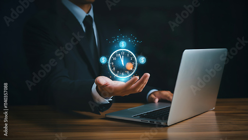 Modern Time Management and Financial Success Concept. productivity and efficiency , profitability, and strategic planning ,Workflow optimization prioritization  effective decision-making invoicing  photo