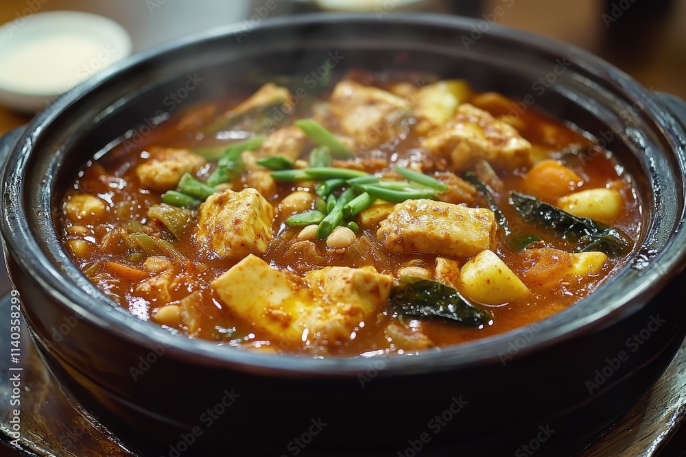 Stew with soybean paste assorted vegetables and dough Stew with soybean paste assorted vegetables and dough