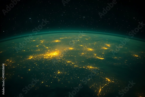 Golden City Lights at Night from Space2 photo