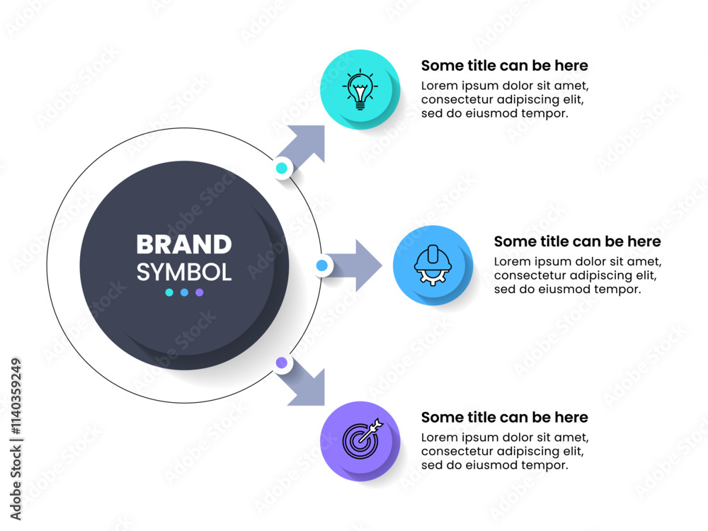 Infographic template. Circles with arrows and 3 icons Infographic template. Circles with arrows and 3 icons