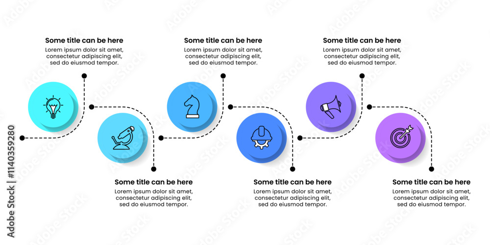 Infographic template. Horizontal line with 6 circles Infographic template. Horizontal line with 6 circles