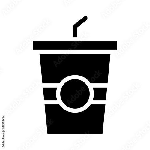 Disposable cup with straw icon. Concept of takeaway drinks and fast food.
