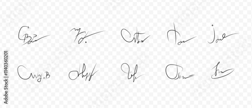 Fake signatures. Fake autograph. Personal signature calligraphy. Contrived signature. To sign autographs