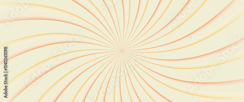 Swirling radial ice cream background. Orange groovy vortex spiral twirl. Twirl sunburst psychedelic pattern. Orange lollipop texture. Swirl candy background.