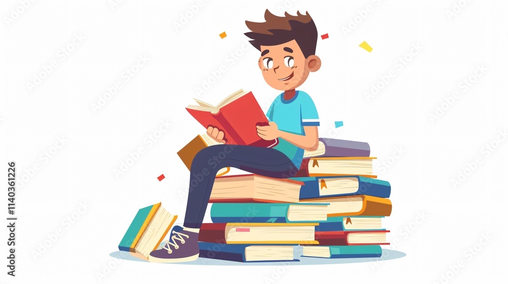 Focused School Boy Student Studying for Exam, Schoolboy Sitting and Preparing with Books Focused School Boy Student Studying for Exam, Schoolboy Sitting and Preparing with Books