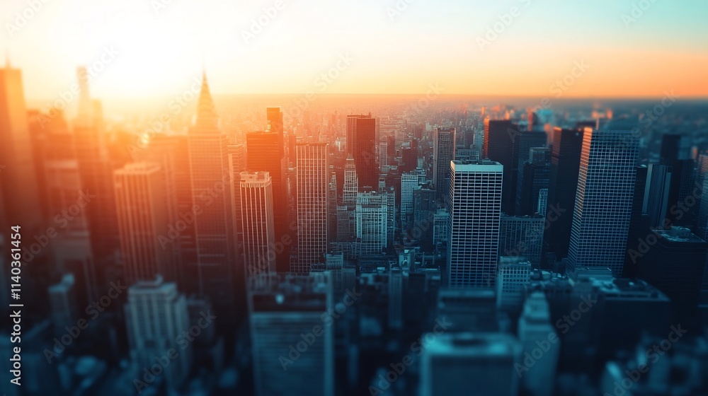 Aerial view of a bustling city skyline during the golden hour Aerial view of a bustling city skyline during the golden hour