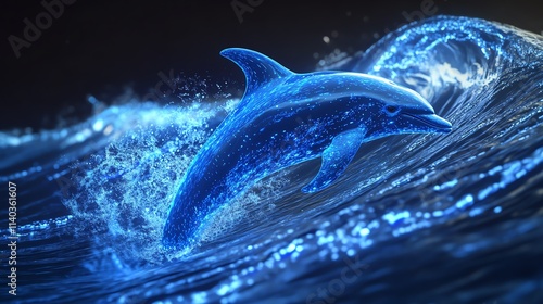 A dolphin gracefully leaps through ocean waves.