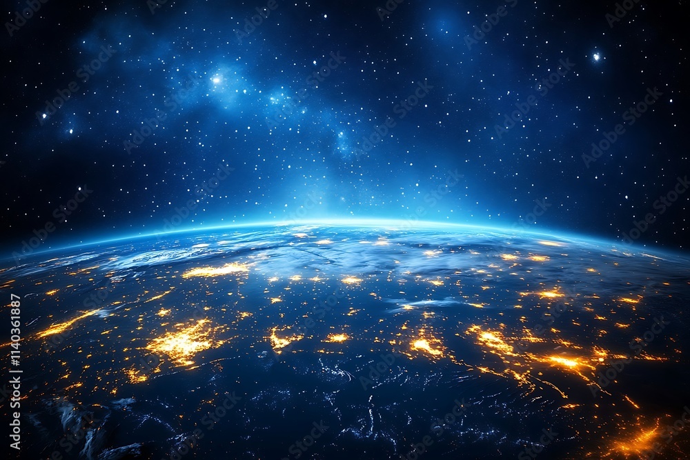 Fototapeta premium Night Earth Global City Lights and Stars