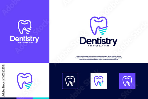 dentist logo with minimalist line art concept, graphic design template.