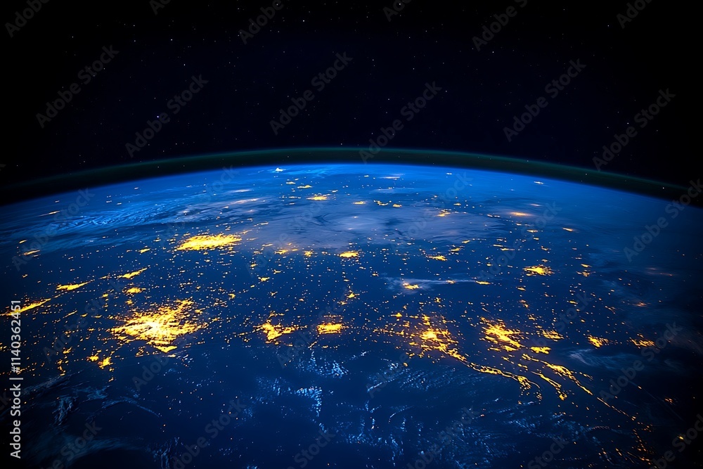 Fototapeta premium Night Earth Planetary View City Lights and Stars